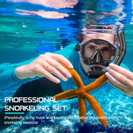 iParaAiluRy Snorkel Set Adult Diving Goggles Adult with Anti-Fog Wide Angle View Mask, Diving Goggles with Snorkel Snorkel Mask Adults for Snorkelling, Swimming and Diving