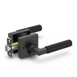 FILTA Matte Black Privacy Door Handles, Knurled Door Levers Interior Black Door Lever Bathroom Door Knobs Heavy Duty Square Door Lock