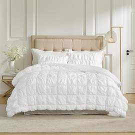 Amélie Home White Comforter Set Queen, Bubble Lightweight Bed Set Queen Size for All Seasons, 3 Pieces, Bedding Set with Comforters and Pillow Cases