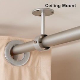 Silver Ceiling Curtain Rod Brackets - 2 Pack, Ceiling Mounted Curtain Rod Hooks Hangers, Metal Support Holder for 1-1/4 inch Drape Pole, Hanging Shower Curtain Rods and Clothes Rods from Ceiling