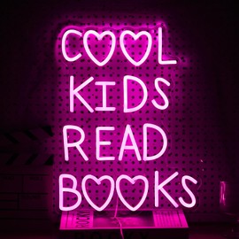 Neon Sign Dimmable USB Powered Cool Kids Neon Light for Wall Decor Pink Led Read Books Light Up Sign for Classroom Reading Room Library Bookstore (16.3 * 12.4In)