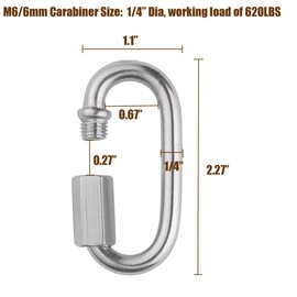 15 Pack Quick Links 1/4 inch, Stainless Steel Oval Locking Carabiner 620lb Capacity, Heavy Duty M6 Threaded Chain Links for Camping, Hiking, Swing, Fishing and Gym