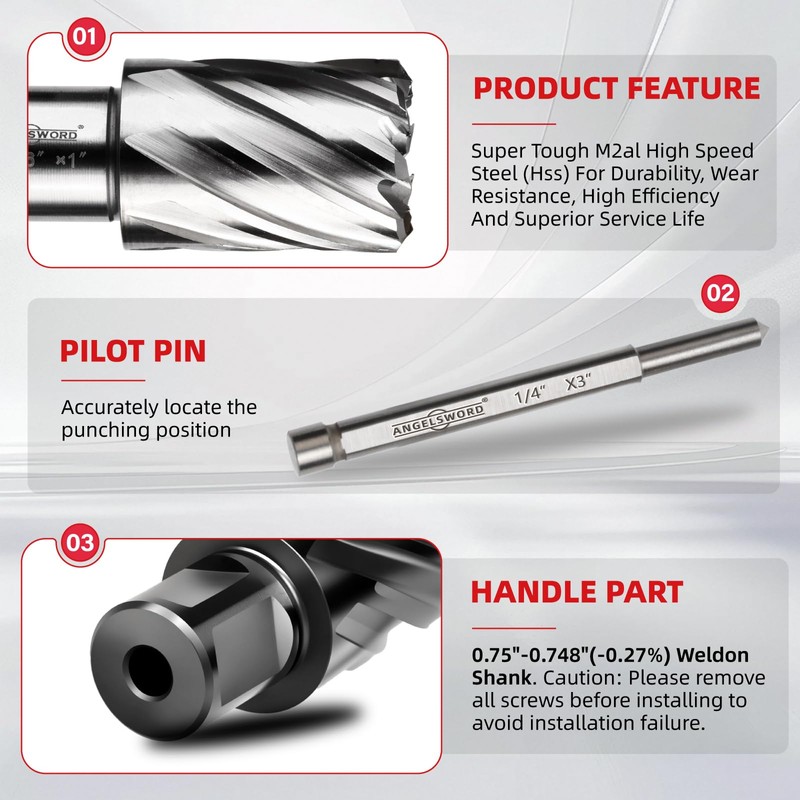 ANGELSWORD HSS Annular Cutter Set 9 Pcs, High Speed Steel,