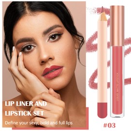 Prreal 2 Pieces Lip Liner and Lipstick Makeup Set, Matte Liquid Lipstick + Matching Lip Liner, Nude Velvety Lipstick Makeup Kit Gift Set, Waterproof Long Lasting Labiales Mate 24 horas Original (03)