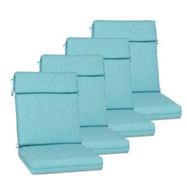 Aoodor 20" x 37" x 2.8" Polyester High Back Segmented Outdoor Chair Cushion, Water Resistant & Fade Resistant Removable Cover, Ties and Zipper for Patio Furniture, Set of 4, Teal