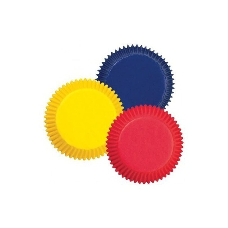 WILTON Baking Cups, Yellow, Red, Blue 2" Paper Cups, 415-987,