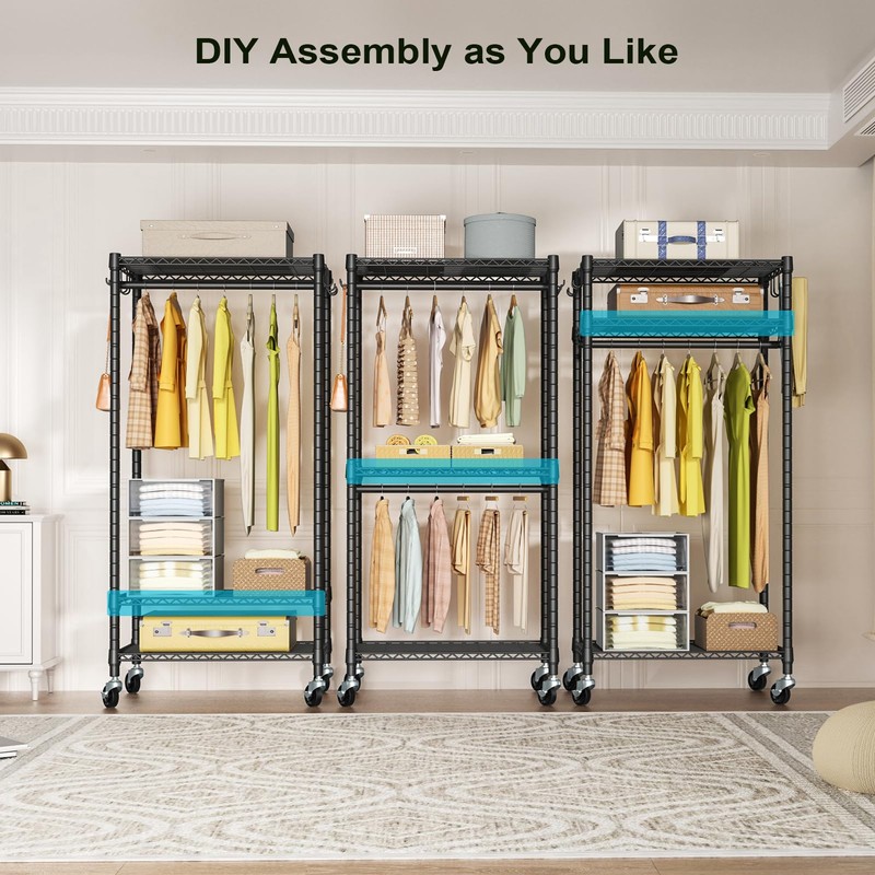 FUTASSI P3 Mini Rolling Clothes Rack, Clothing Racks for Hanging
