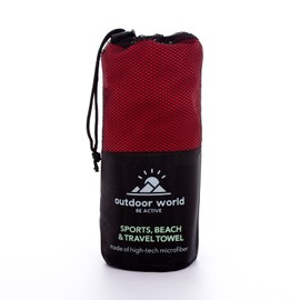 Outdoor World Travel Microfibre Towel Quick Dry, Compact, Ultra Lightweight, High Absorption Bath Towel for Vacation, Swimming, Hiking, Camping, Yoga, Gym, Exercise 50 x 30cm (Red, X-Small)