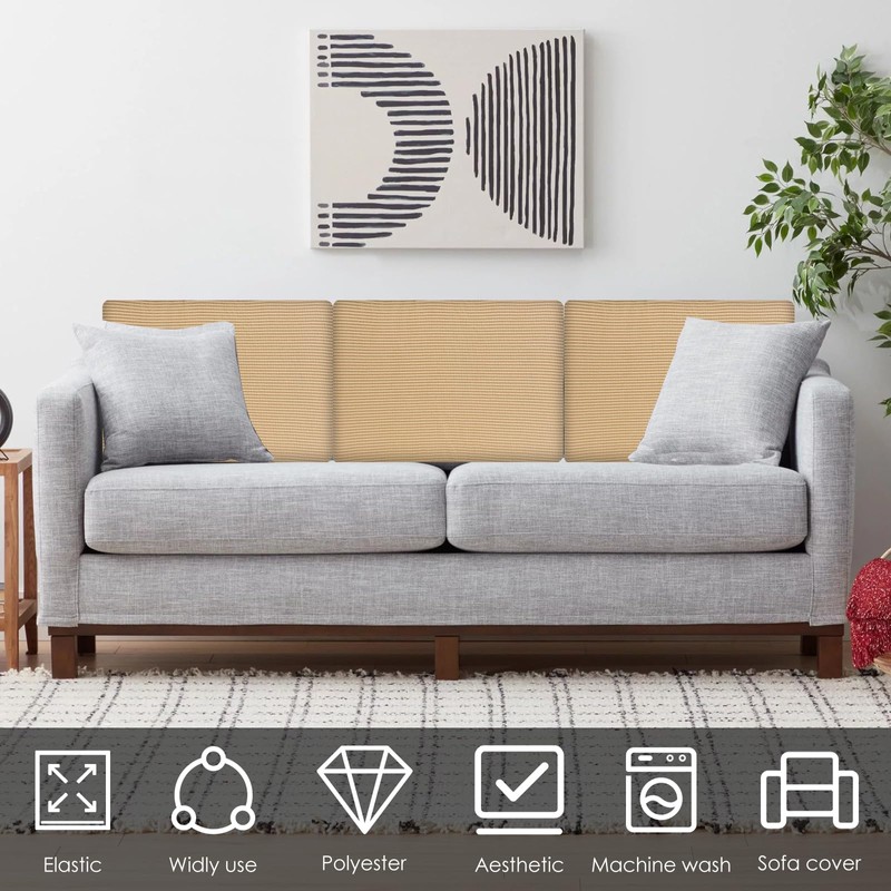 3 Pcs Couch Back Cushion Covers, Soft Polyester Backrest Cushion