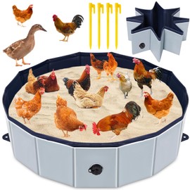 32'' D * 8'' H Large Chicken Dust Bath Tub - Foldable Design, Extra Tough PVC Material, Chicken Coop Lime, Dust Bath for Chickens, Chicken House Cleaner Container, Essential Chicken Coop Accessories