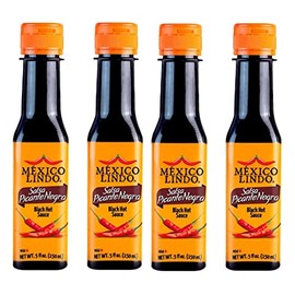 Al Amin Foods MEXICO LINDO SALSA PICANTE NEGRA( Black Hot Sauce), 4 Bottles 5 fl.oz (150ml), Green