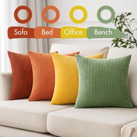MIULEE Corduroy Cushion Covers, Soft, Decorative Sofa Cushion Covers, Square, Decorative, Striped, for Living Room, Bedroom, Pack of 4, 45 x 45 cm, Orange Green Series