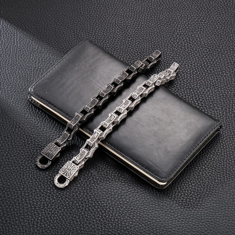 Klapgo Wave Engraved Chain Men's Stainless Steel Bracelet Black