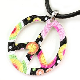 Soulbreezecollection Colorful Multi Print Peace Sign Necklace Pendant Leather Band Unisex Teens Fashion Jewelry