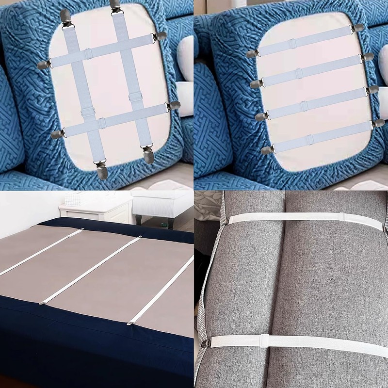 Sofa Cover Holder Straps with Suspenders & Fasteners - Magic