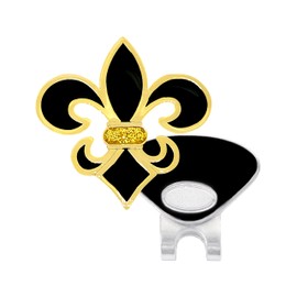 Navika Black & Gold Fleur De Lis Golf Ball Marker with Glitter | Mardi Gras Themed Golf Accessory | Flower Ball Marker Gift for Women Golfers