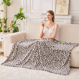 Edenleaf Leopard Print Blanket Fleece Throw Blanket for Bed Sofa Travel and Camping, Super Soft Cozy Fluffy Plush Blanket, Cheetah Print Blanket for All Seasons 50”×60” (Cream)