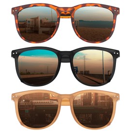 KFHENSOMR Pack of 3 Vintage Round Women's Sunglasses Retro Polarised Women's Sunglasses Classic Designer Style Polarised Women's Glasses Outdoor Women's Glasses for Driving Fishing Travel