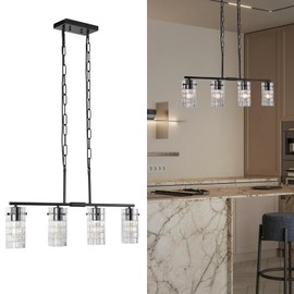 Cainjiazh 4-Light Black Chandelier, Modern Farmhouse-Style Pendant Light Kitchen Island with Adjustable Chain Height, Ideal for Dining Islands, Dining Rooms, Bar Counters and Hallways
