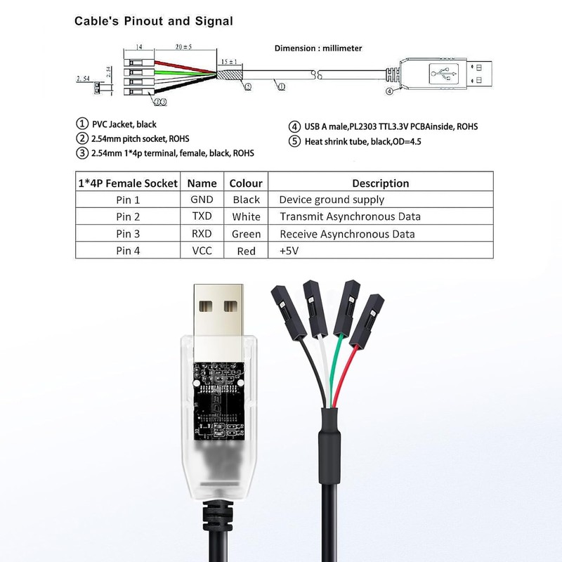 DTECH USB to TTL Adapter 3.3 V 4 Pin Prolific