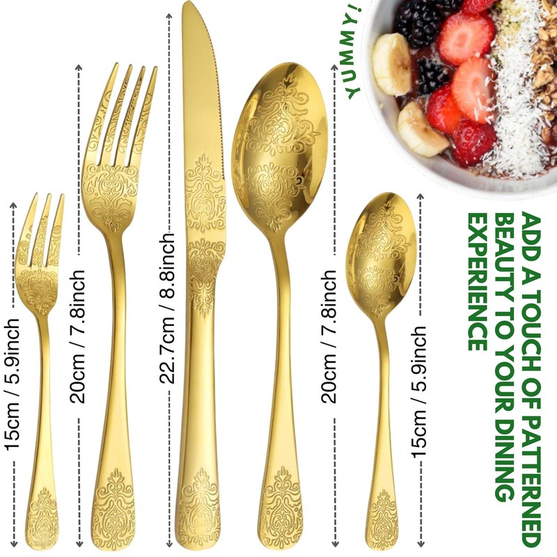 Vilihkc Unique engraved pattern design Silverware Set,20 Piece Stainless Steel