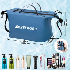 YEEKORO Waterproof Toiletry Bag for Travel, Zipper Styles, 40D Nylon Toiletry Organizer Bags with Shoulder Straps for Men Women, Travel Accessories（1 Pack,Blue