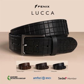 FENIX Men's Belt Adjustable Leather Belt Lucca Size 85 cm to 115 cm Denim Belt with Buckle 40 mm Wide, jet black, 115