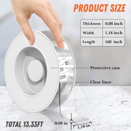 Extra Large Double Sided Tape Heavy Duty Removable 1.18 Inch x 160 Inch, Clear & Tough Nano Tape, Multipurpose Mounting Tape Picture Hanging Strips Adhesive for Poster Carpet