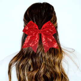Orange Sequin Bow Hair Clips for Girls Large Red Cheer Hair Bows Glitter Red Hair Bow(D/D1-Type F)
