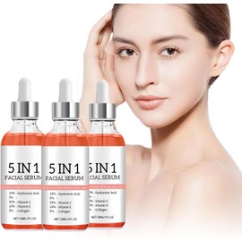 3Pcs 5 In 1 Facial Serum, Face Serum for Women, Serum Vitamin C, Hyaluronic Acid, Vitamin E, Niacinamide, Collagen, Moisturizing Cream & Facial Serum, for All Skin Types