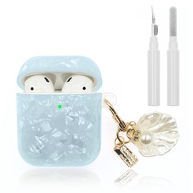 Compatible with AirPod Case 1st/2nd Generation, Shell Print Protective Case Cover for AirPods with Cleaner Kit and Shell Keychain Accessories for Women Girls - Blue