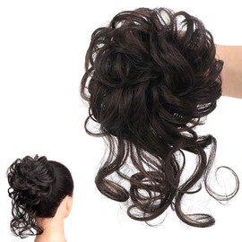 GWAWG Hairpiece with Elastic Band, Messy Bun Hairpiece with Elastic Band, Synthetic Hair Scrunchie with Hair, Tousled Updo Hairpieces for Women Girls (Dark Brown)