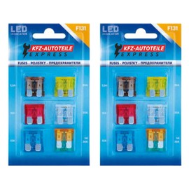 Assortment, LED status car bottle fuses, set of 24, 5A-30A, 19 mm