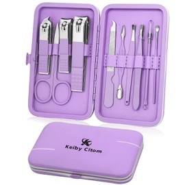 Manicure Set 10-Piece Pedicure Kit Nail Scissors Nail Care Nail Clippers Case, Nail Set Nail Case Nail Clippers Set, Travel Beauty Kit (Purple)
