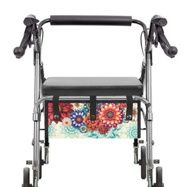 Uorisanigo Boho Floral Walker Baskets for Rolling Folding Walker Replacement Walker Bag Under Seat Bag for Four Wheel Rollator Wheelchair Accessories Gifts for Seniors
