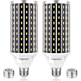DragonLight 50W Super Bright LED Corn Light Bulbs (400 Watt Equivalent) - E26/E39 Base LED Lamp - 3000K Warm White 5,500 Lumens, Pack of 2