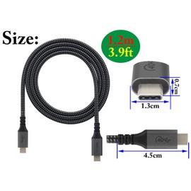 zdyCGTime Double Head Type-c Male to Male 4K HD line Monitor Projection General Purpose Thunderbolt 3 20Gbps,20V/5A USB4 Full-Featured Type-c Data Cable(1.2m/1Pack)