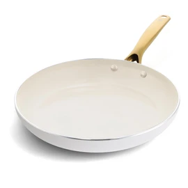 Blue Diamond 12" White Diamond Frying Pan Skillet, Gold-Tone Handle, Induction Suitable, Diamond Infused Ceramic Nonstick, PFAS and PFOA Free, Dishwasher Safe, Oven Safe, White