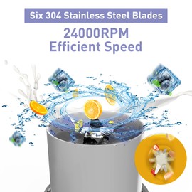 MIO Portable Blender for Smoothies, 10 oz Mini Personal USB-C Rechargeable Cordless Smoothie Maker & Handheld Protein Shake Blender, Quiet Small Travel Juicer for Office, Gym, Kitchen (Grey)