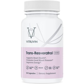 VITRUVIN Trans-Resveratrol Supplement 500mg, 3 Bottles Pack, Vegan, Non-GMO, Gluten-Free, Gelatin-Free.