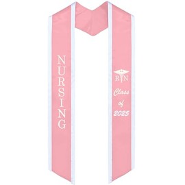 Piecatle RN Graduation Stoles Class of 2025, Nursing Stole for Graduation 2025, 72 inches Nurse Graduation Sashes and Stoles with Medical Logo for Registered Nurses, Pink with White Trim