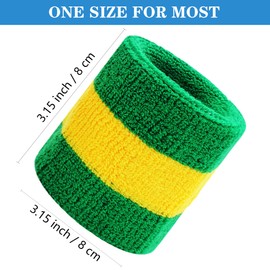 8 Pack Wrist Sweatbands Tennis Wrist Bands Absorbent Sweat Band for Men and Women, Breathable Cotton Sweatbands for Working Out, Football, Basketball, Running Athletic Sports -(Green/Yellow/Green)
