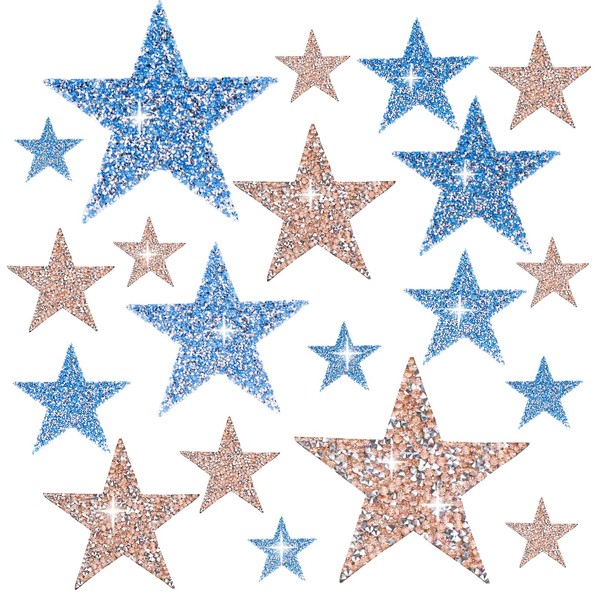 20pcs Pink Blue Iron on Stars Rhinestone Adhesive Sequin Star