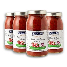 DeLallo Sweet Peppers & Onions Pasta Sauce, 25.25 Ounce Glass Jar, 4-Pack