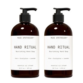 Muse Bath Apothecary Hand Ritual - Jabón de manos aromático y nutritivo, impregnado con aceites esenciales naturales de aromaterapia, 16 onzas, aloe + eucalipto + lavanda, paquete de 2