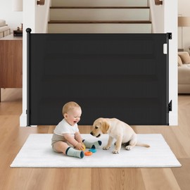 BBsecure Retractable Baby Gate for Stairs, 55" Wide 38" High Pet Gate with Auto-Retract System, One-Hand Operation, Mesh Baby Gate for Doorways, Hallways, Decks, Indoor & Outdoor, Black