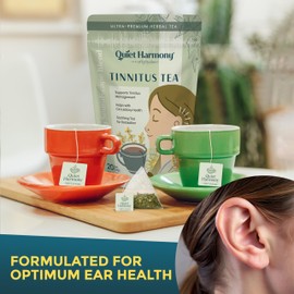 Quiet Harmony Tinnitus Relief Tea – Serenity Soundscape Blend | Ultra Premium Functional Herbal Tea for Ear Health & Nervous System Support | Rooibos, Ginkgo, Lemon Balm | 20 Pyramid Bags | Caffeine-Free