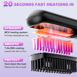 2025 Upgraded Go Brush Pro,Portable Straightener Brush for Travel, with LCD Temperature Display, Fast Heating Cordless Mini Hair Brush,Rechargeable Portable Hair Straightener for Women (Purple)