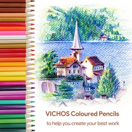 VICHOS 48 Professional Colouring Pencils, Colouring Pencils Set with Rolling Case, Soft Core Premium Colouring Pencils for Adults and Children,