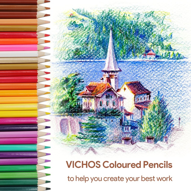 VICHOS 48 Professional Colouring Pencils, Colouring Pencils Set with Rolling